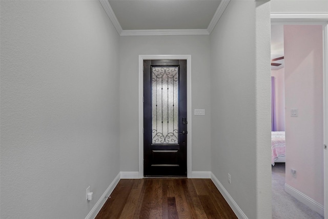 foyer featuring dark hardwood / wood-style flooring and ornamental molding