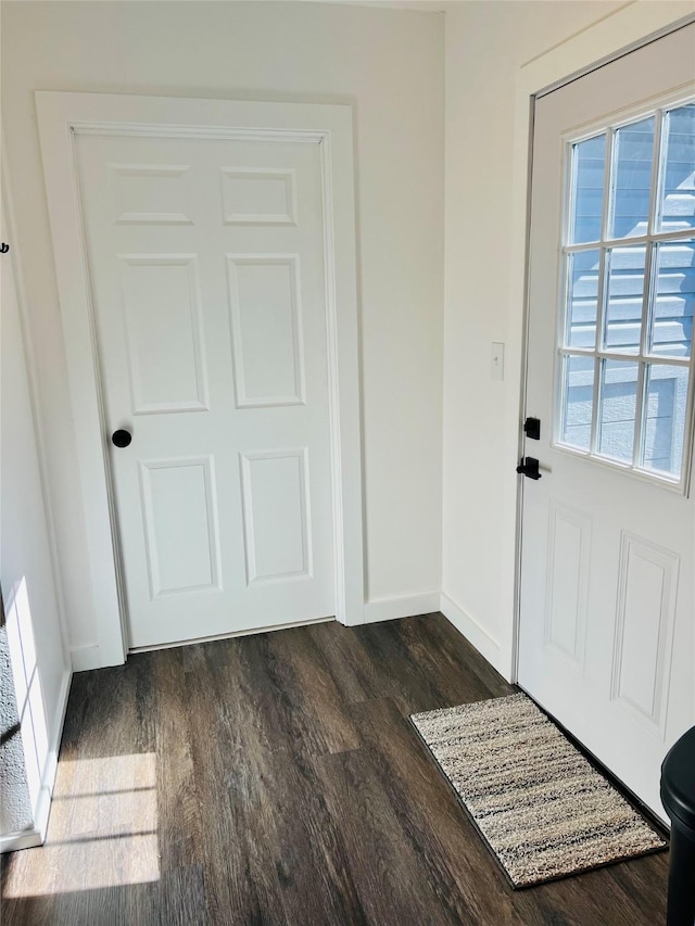 entryway with dark hardwood / wood-style flooring