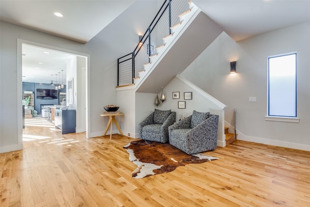 sitting room with light hardwood / wood-style flooring