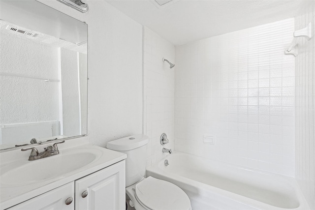 full bathroom with vanity, toilet, and washtub / shower combination