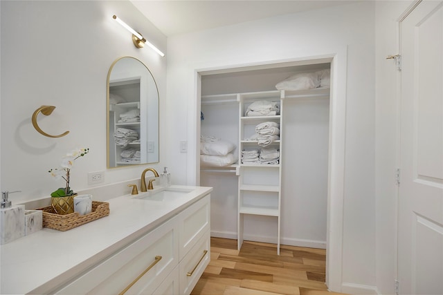 bathroom featuring hardwood / wood-style floors and vanity