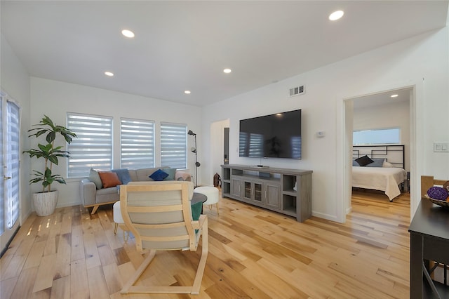 living room with light hardwood / wood-style floors