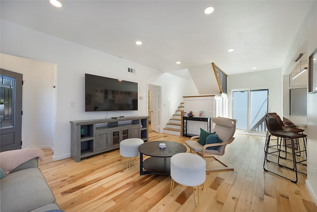 living room with light wood-type flooring