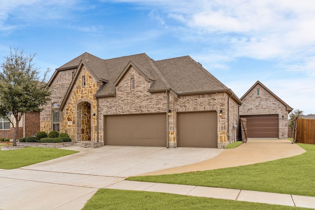 view of front of home with a garage and a front yard