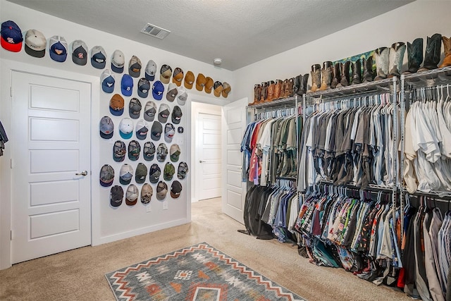 spacious closet with light carpet