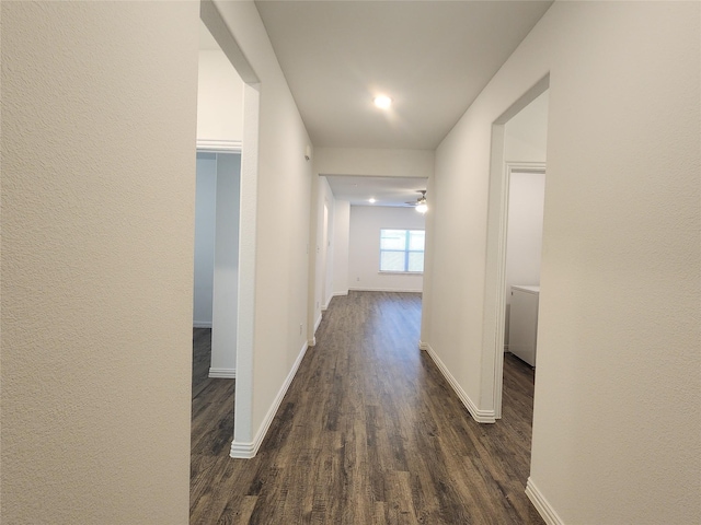 hall with dark hardwood / wood-style flooring