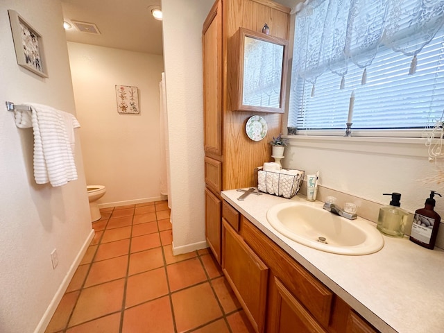 bathroom featuring tile patterned flooring, vanity, and toilet