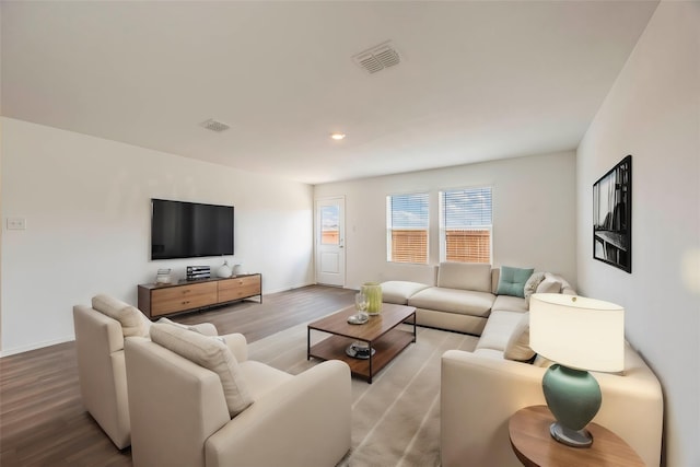 living room featuring light wood-type flooring