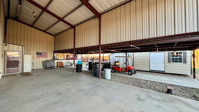 garage featuring metal wall