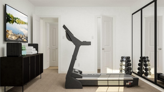 workout room with light carpet