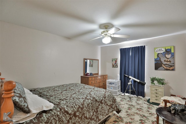 bedroom with carpet floors and ceiling fan