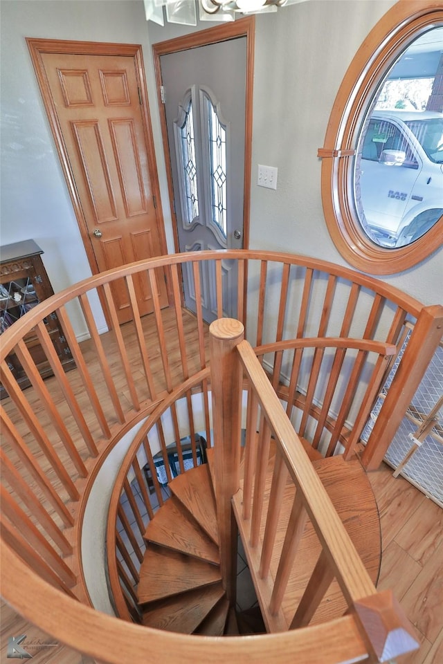 staircase featuring wood-type flooring