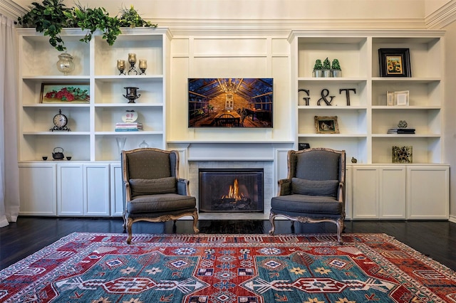 living area featuring dark wood-type flooring