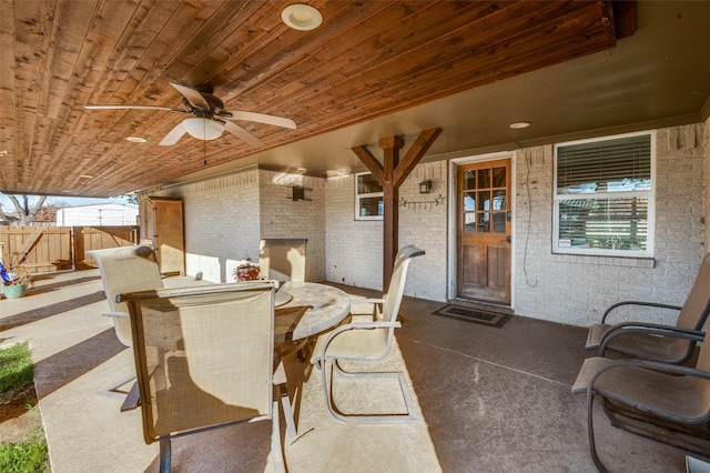 view of patio featuring ceiling fan