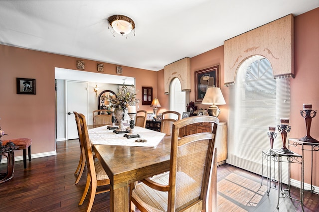 dining space with dark hardwood / wood-style floors