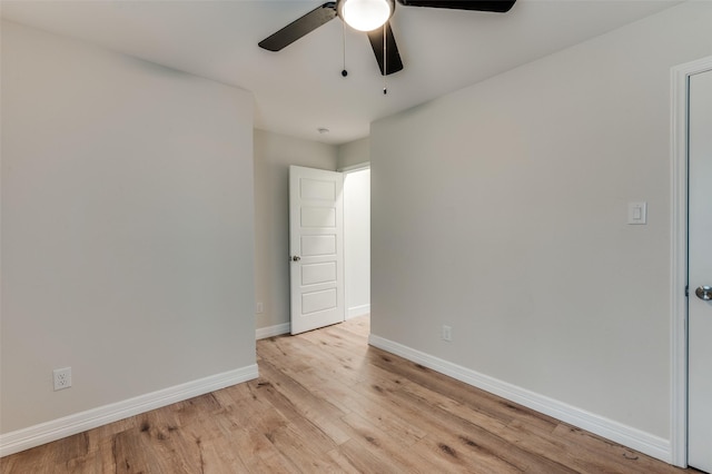 unfurnished room featuring light hardwood / wood-style floors and ceiling fan