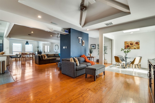2504 Kingsridge Dr, Dallas, TX 75287 - living room featuring a ceiling fan, light wood-style flooring, and recessed lighting