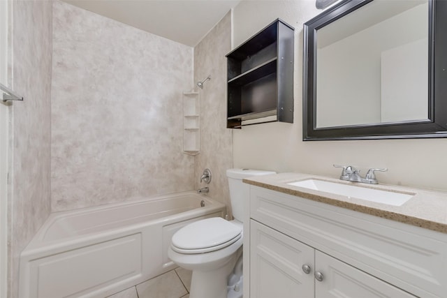 full bathroom with toilet, vanity, tile patterned floors, and bathtub / shower combination