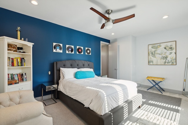 bedroom featuring ceiling fan