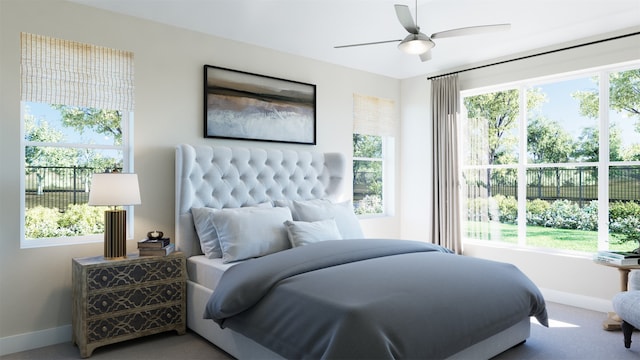 bedroom featuring carpet flooring and ceiling fan