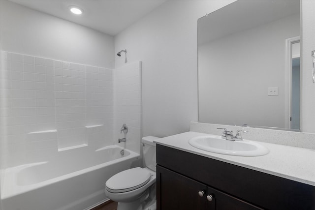 full bathroom featuring toilet, shower / washtub combination, and vanity