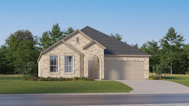 view of front facade featuring a front lawn and a garage