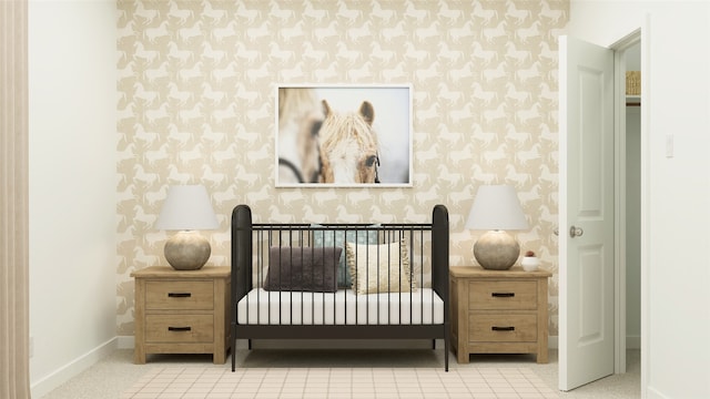 bedroom featuring a crib