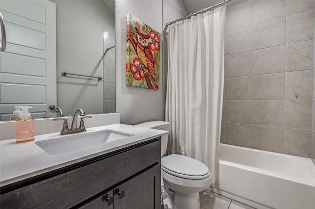 full bathroom with tile patterned flooring, vanity, toilet, and shower / bath combo