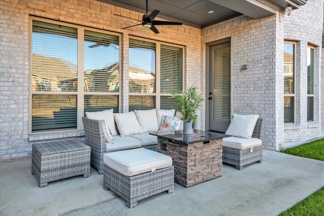 view of patio / terrace with ceiling fan and outdoor lounge area