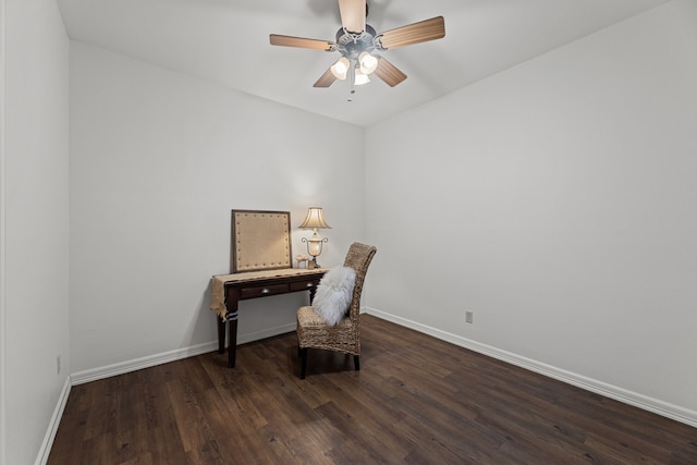 office featuring dark hardwood / wood-style flooring and ceiling fan