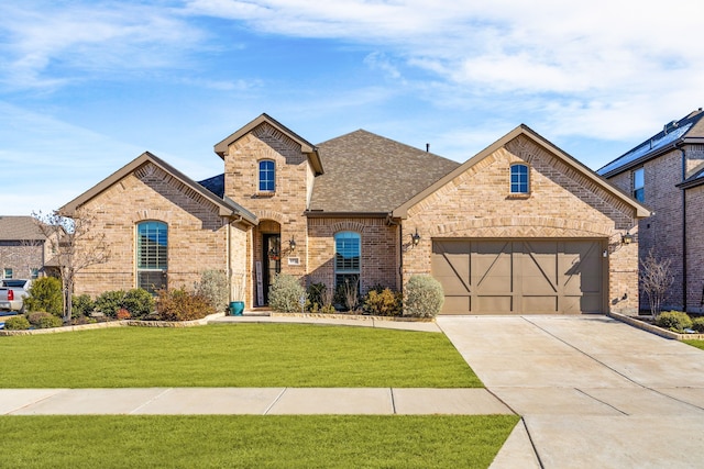 view of front of house featuring a front yard and a garage