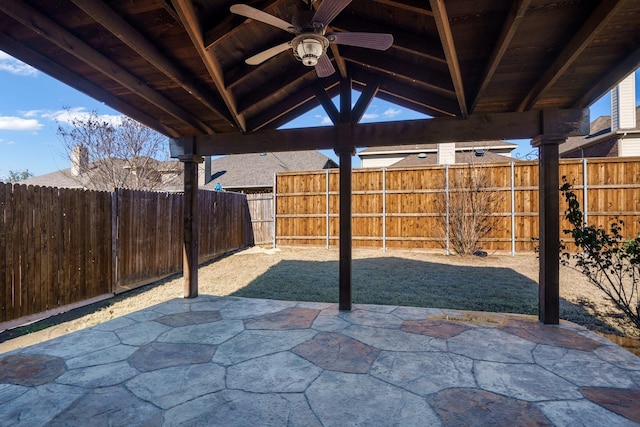 view of patio / terrace with a gazebo and ceiling fan