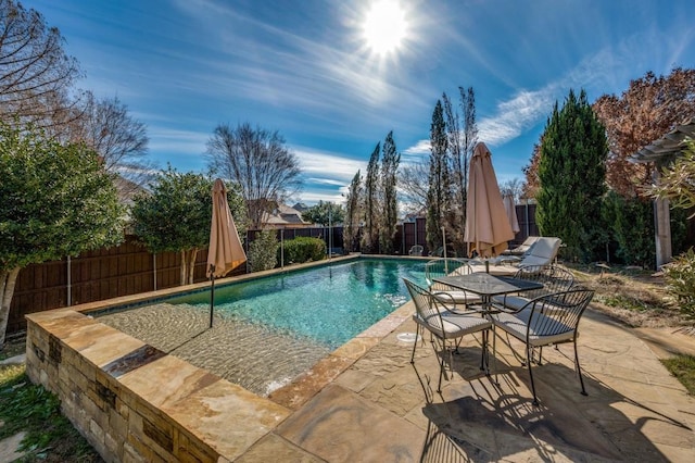 view of swimming pool featuring a patio area