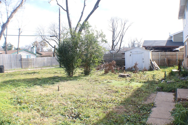 view of yard with a storage shed