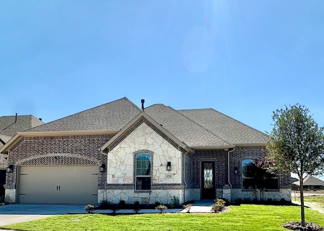 view of front of property featuring a garage and a front yard