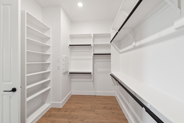 walk in closet with light wood-type flooring