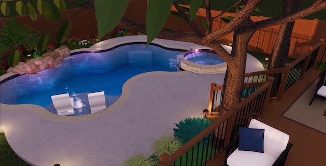 view of swimming pool featuring an in ground hot tub