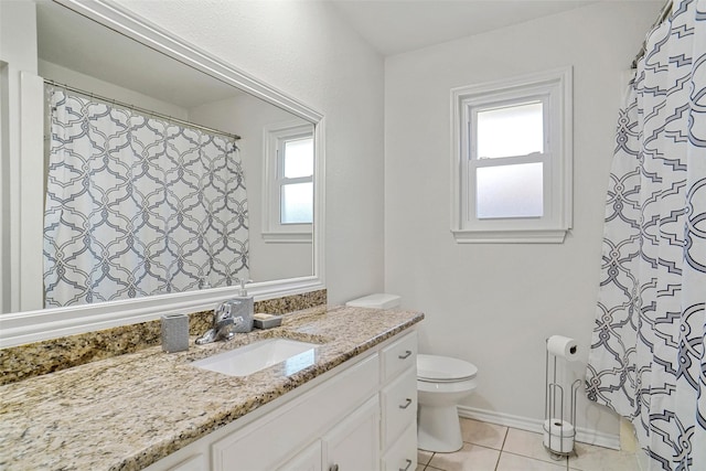 bathroom with tile patterned flooring, vanity, and toilet