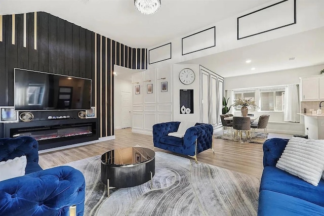 living room featuring light wood-type flooring