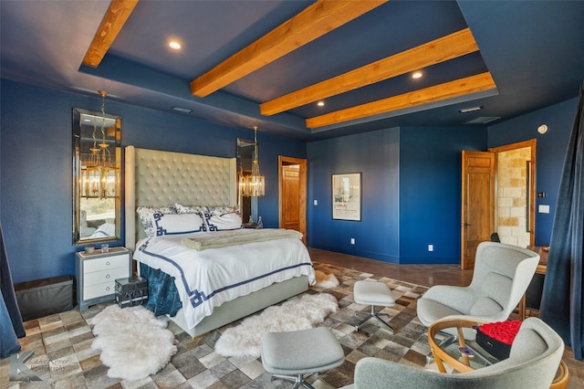 bedroom with a raised ceiling