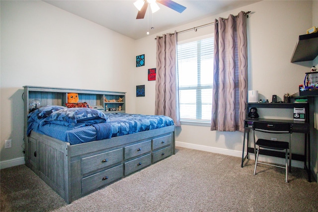 bedroom with carpet flooring and ceiling fan