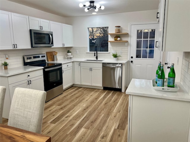 kitchen featuring white cabinets, appliances with stainless steel finishes, backsplash, and sink