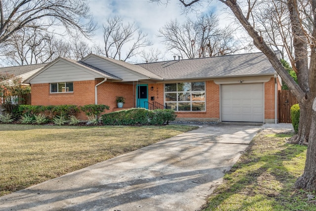 ranch-style house with a front lawn and a garage