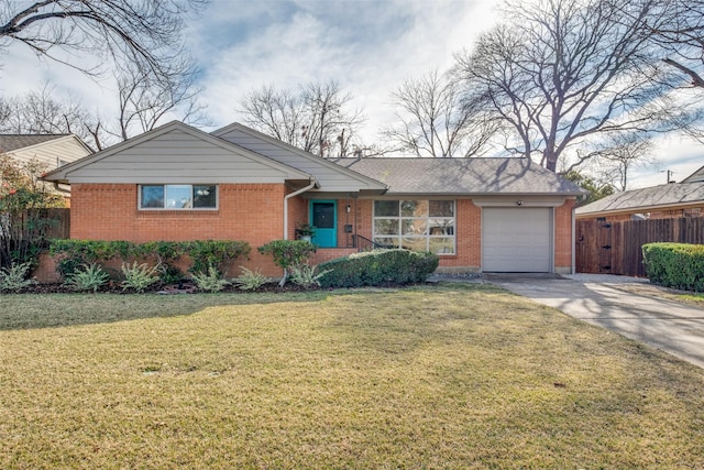 ranch-style home featuring a garage and a front yard