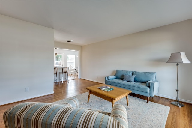 living room with light wood-type flooring