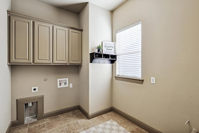 laundry room with gas dryer hookup, hookup for a washing machine, a wealth of natural light, and hookup for an electric dryer