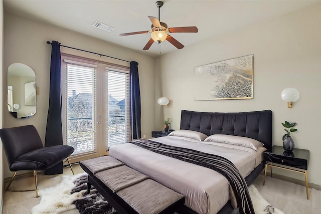 bedroom featuring ceiling fan and access to outside