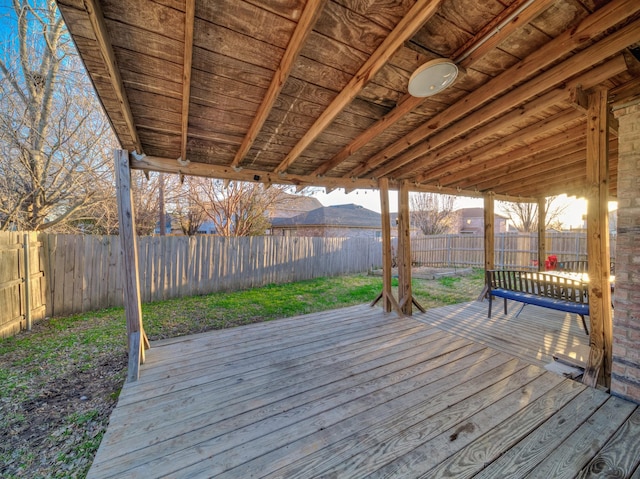 wooden deck with a mountain view