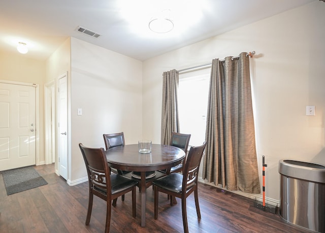 dining area with dark wood-type flooring