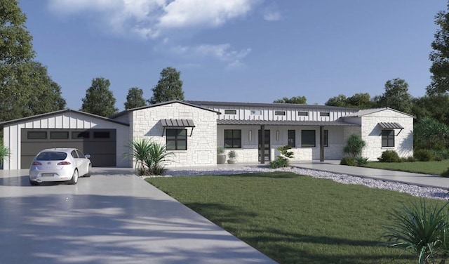 view of front facade with a garage, a front yard, and covered porch